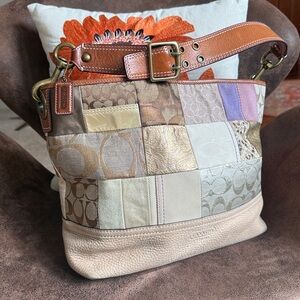VINTAGE COACH PATCHWORK HOBO BAG 10003 w/WHISKEY LEATHER FEB 2006 AGED BRASS GVC